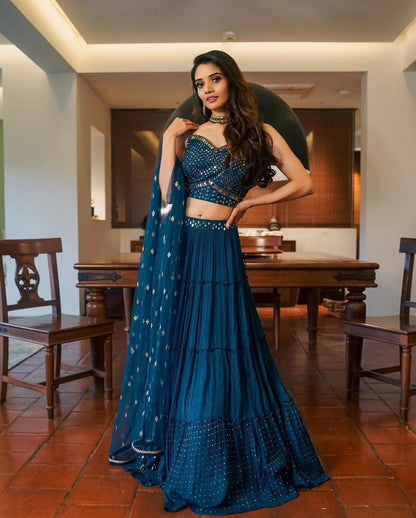 Exquisite Faux Georgette Lehenga Choli with Heavy Embroidery