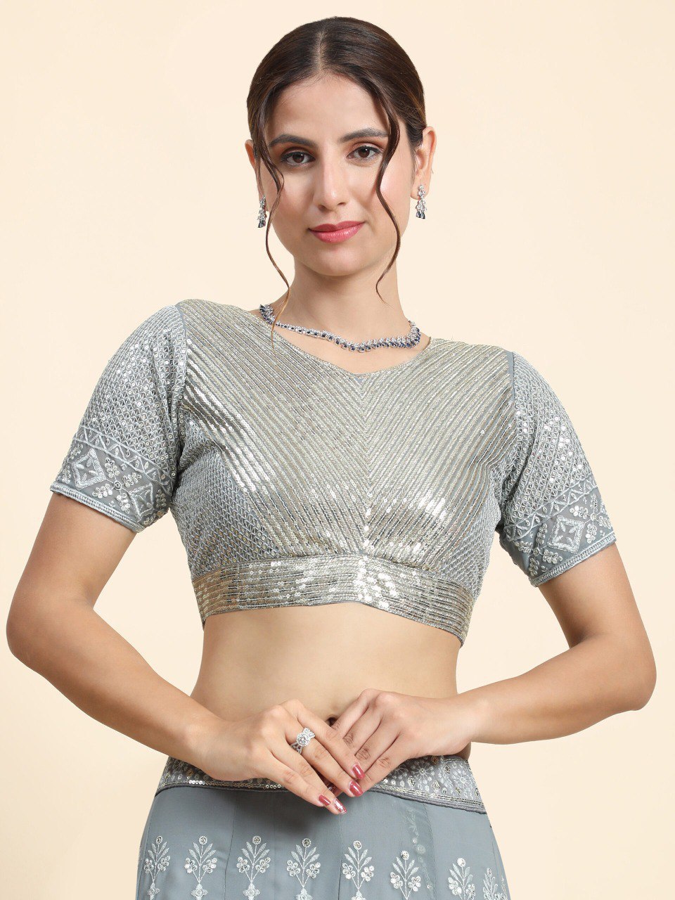Exquisite Faux Georgette Sequin Embroidered Lehenga Set