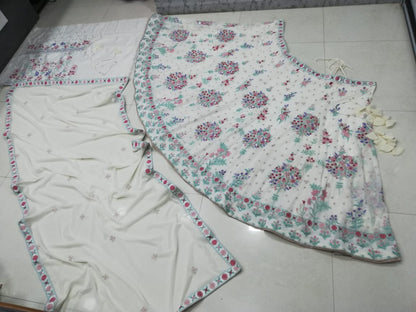 Exquisite Cream Georgette Lehenga Choli with Multi Thread Embroidery