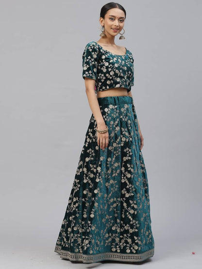 Premium 9000 Velvet Embroidered Lehenga Choli Set with Sequins & Coding Work