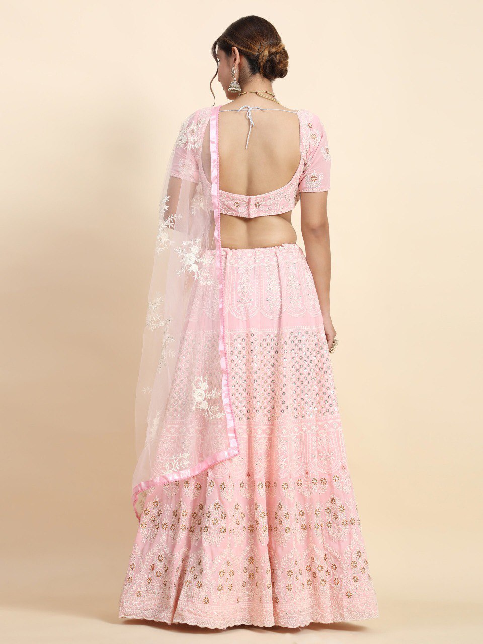Faux Georgette Sequin Embroidered Lehenga Set