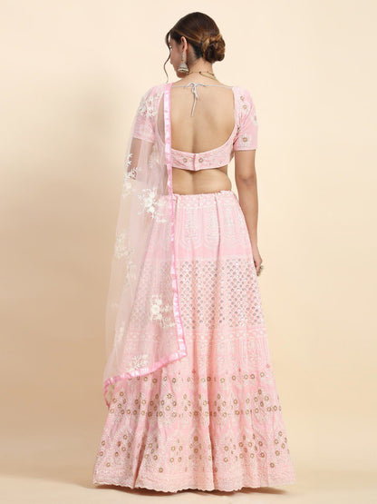 Faux Georgette Sequin Embroidered Lehenga Set