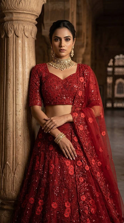 Premium Embroidered Butterfly Net Lehenga Choli Set