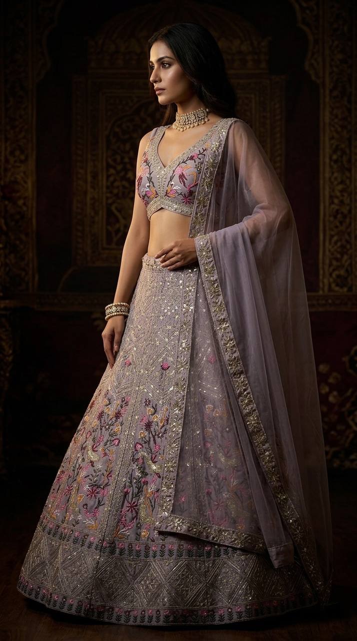 Royal Blue Satin Silk Lehenga choli Set