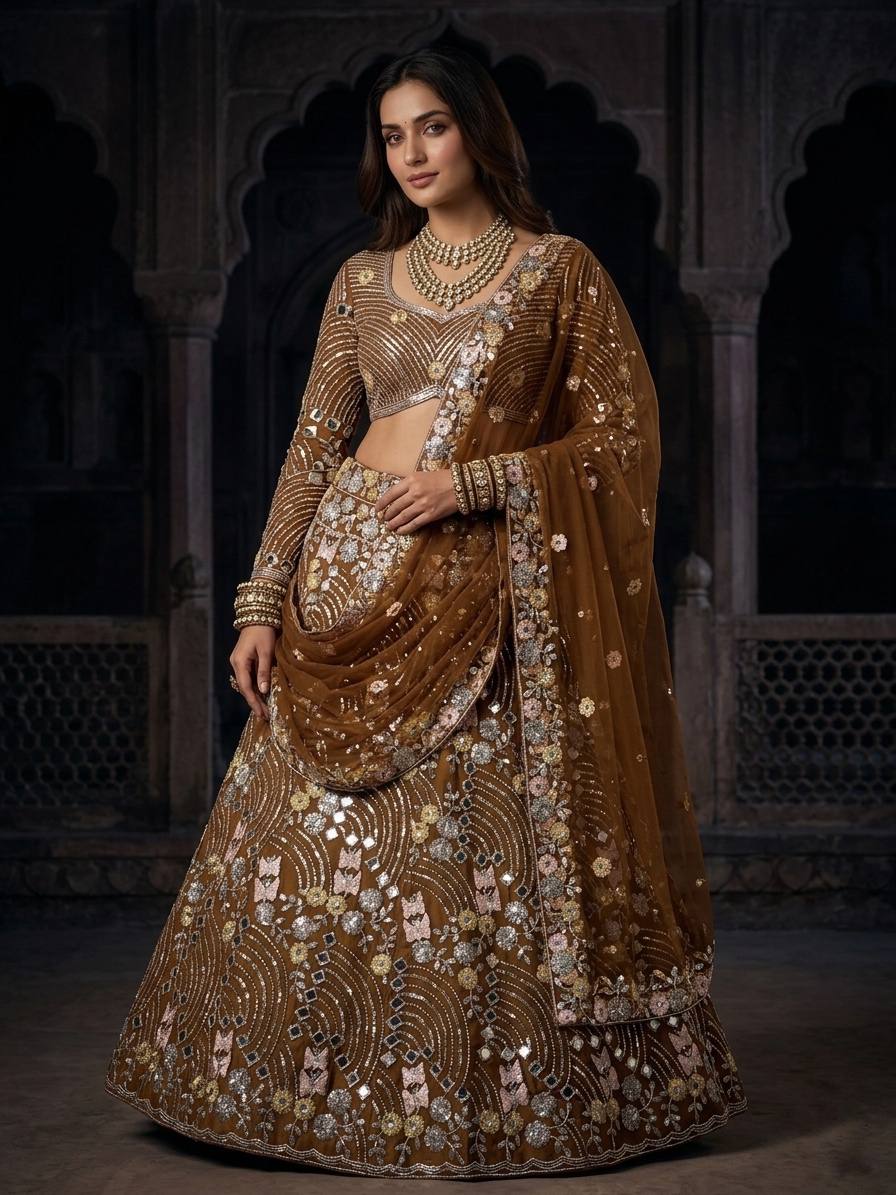 Premium Butterfly Net Lehenga with Real Mirror Sequins Work
