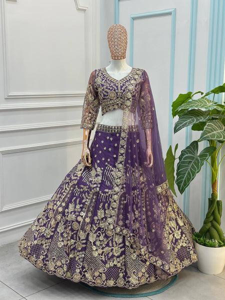 Designer Butterfly Net Lehenga Choli with Sequins & Cording Embroidery Work | Semi-Stitched Wedding & Party Wear Lehenga