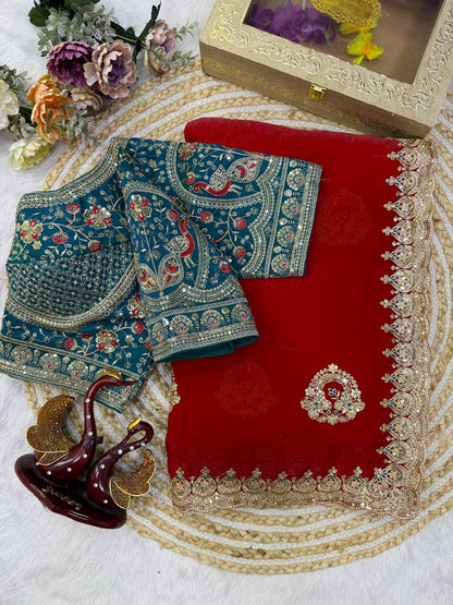 Sequance and Zari Embroidery Work with Full Stitched Blouse