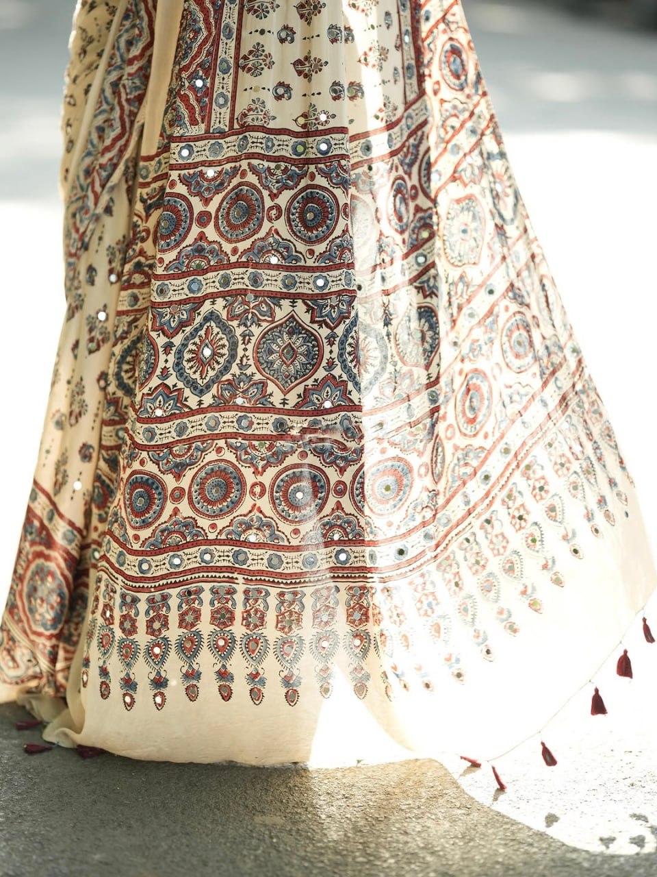 Premium Digital Print Silk Crape Saree with Mirror Work