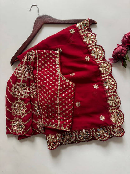 Faux Georgette Saree with 5mm Sequins & Handwork Mirror Lace Border