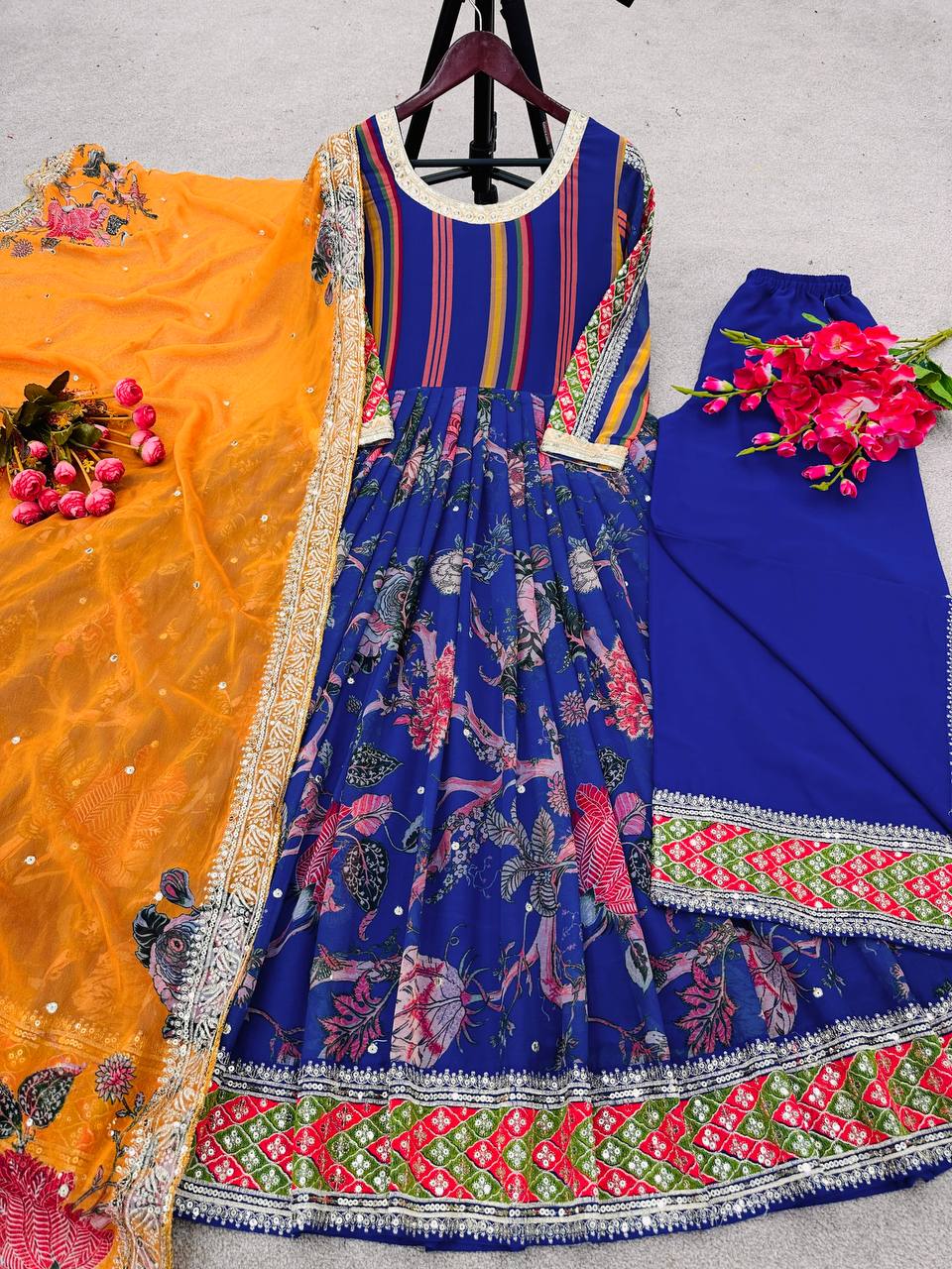 Designer Party Wear Look Digital Print Anarkali Suit With Embroidery Sequence Work With Bottom and Dupatta