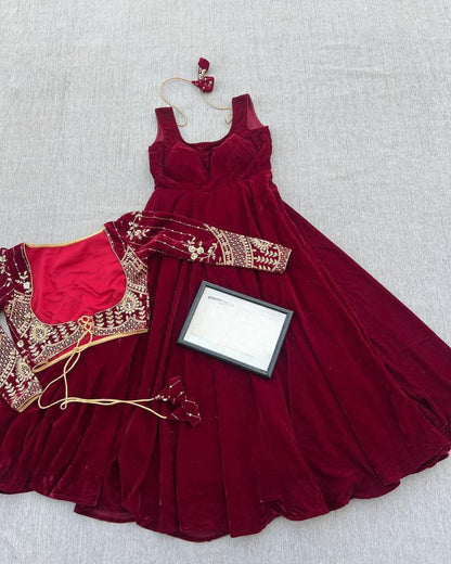 Attractive Maroon Color Gown With Koti