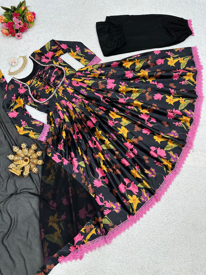 Beautiful Black color Digital Printed  Kurta Set with Dupatta