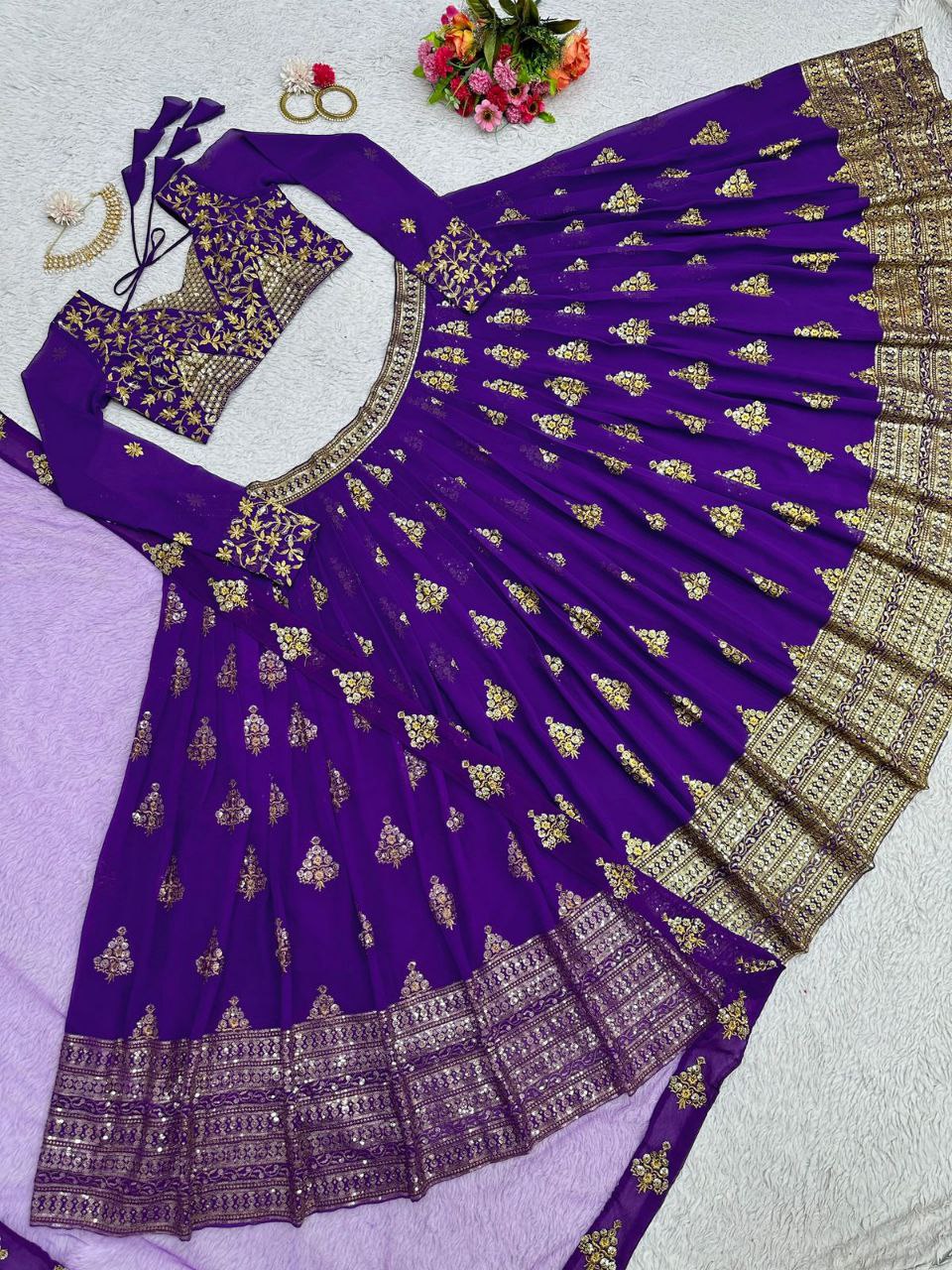Beautiful Purple Color  Georgette Sequence Work Lehenga Choli With Dupatta