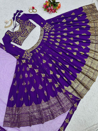 Beautiful Purple Color  Georgette Sequence Work Lehenga Choli With Dupatta