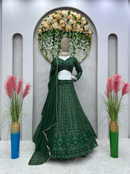 Beautiful Green Color  Georgette Sequence Work Lehenga Choli With Dupatta