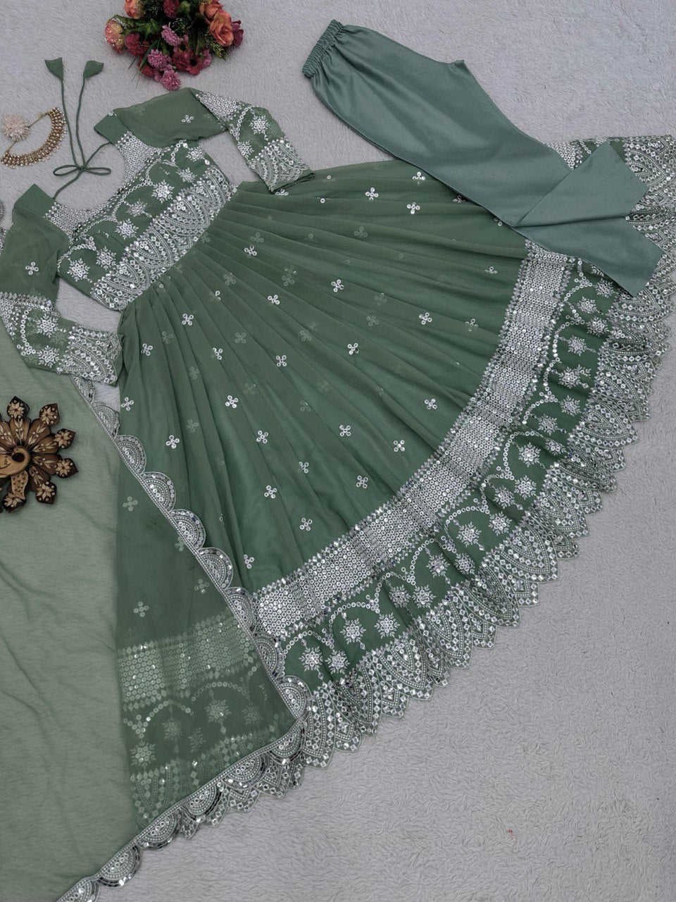 Beautiful Designer Anarkali Salwar Suit With Thread And Sequence work