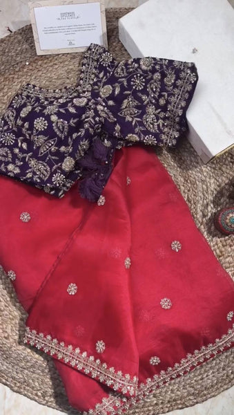 Red Color Organza Silk Sequence Work Wedding Wear Saree Blouse