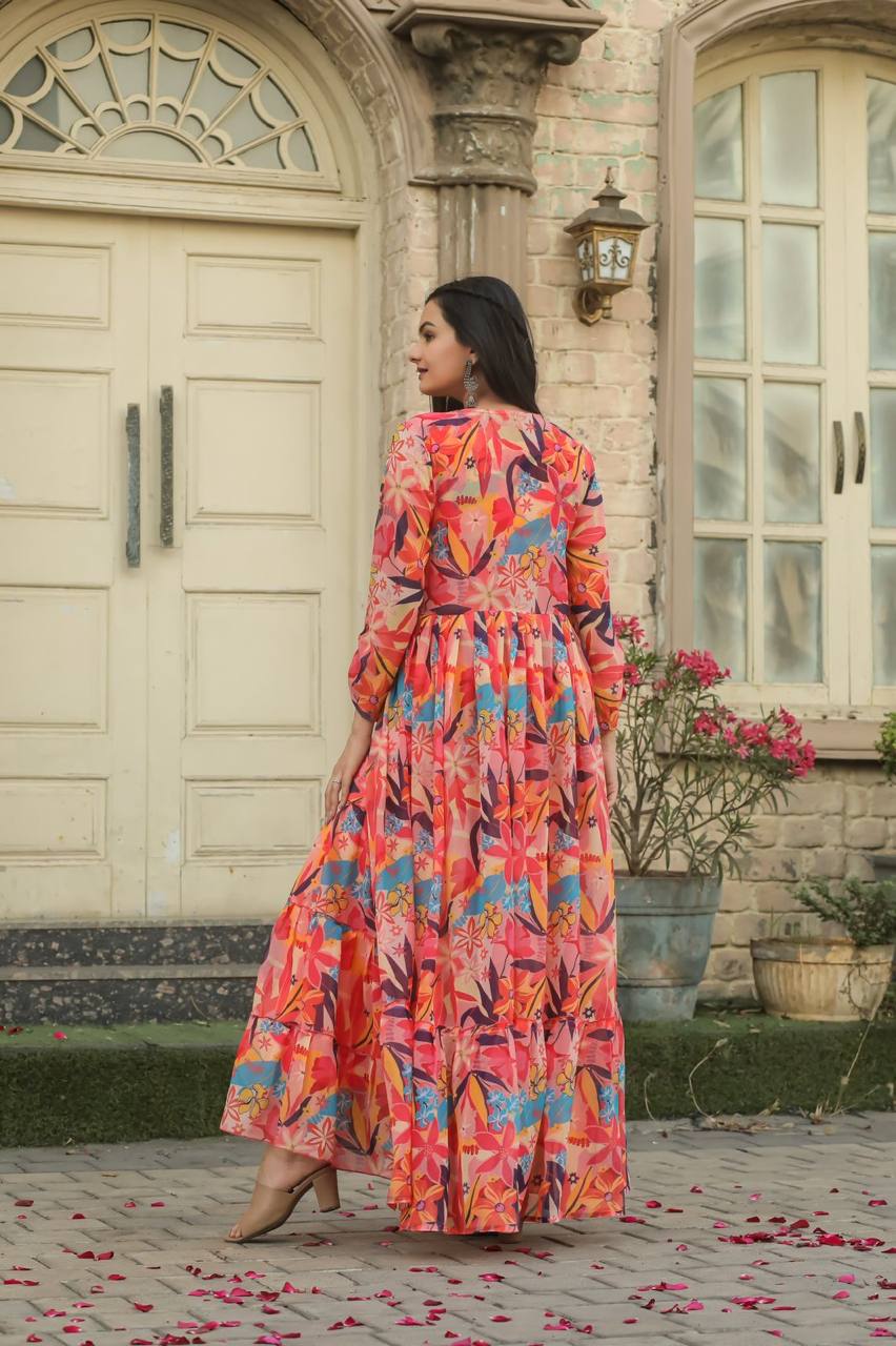 Stunning Multi Color Georgette Digital Printed Indo Western