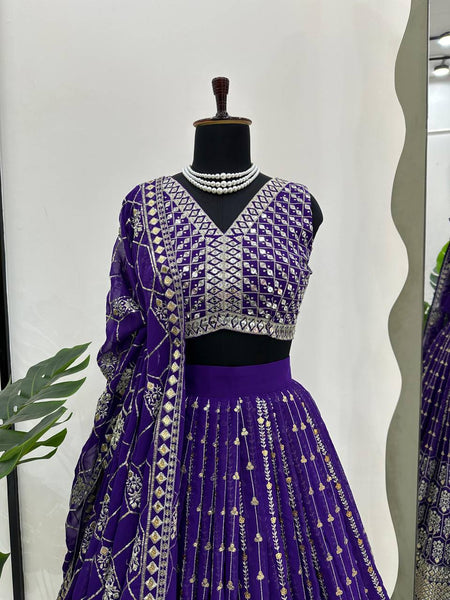 Latest Purple Georgette Sequence Work Lehenga Choli For Wedding Wear