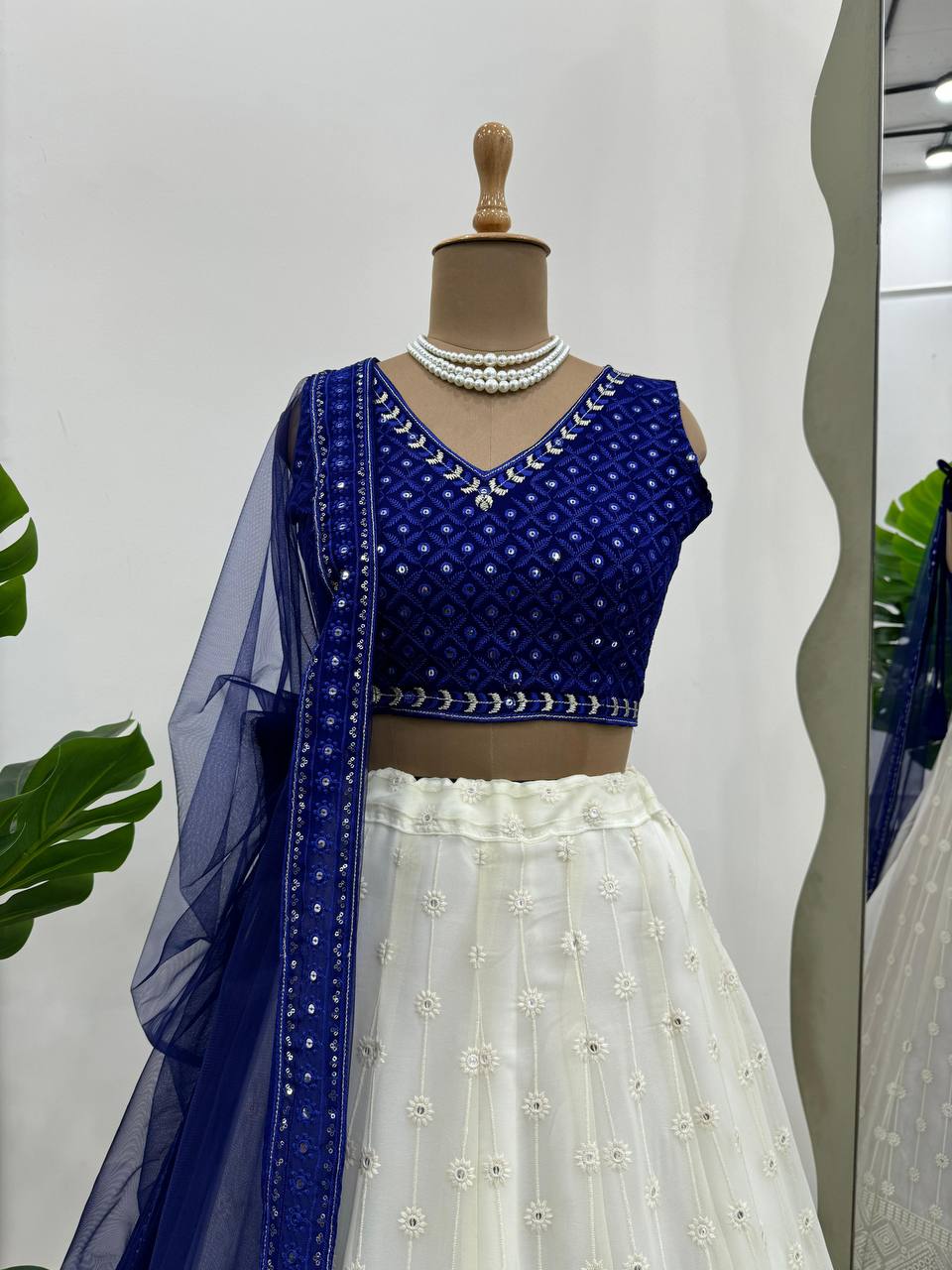 Designer Blue Color Georgette Sequence Work Wedding Wear Lehenga Choli