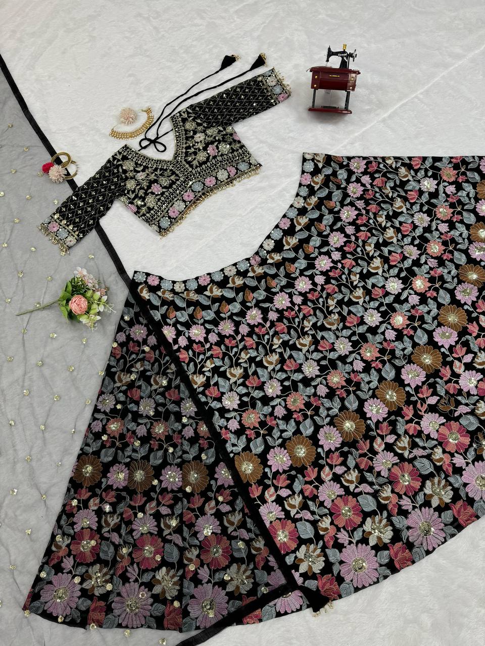 Best Quality Black Color Georgette Sequence Work Lehenga Choli