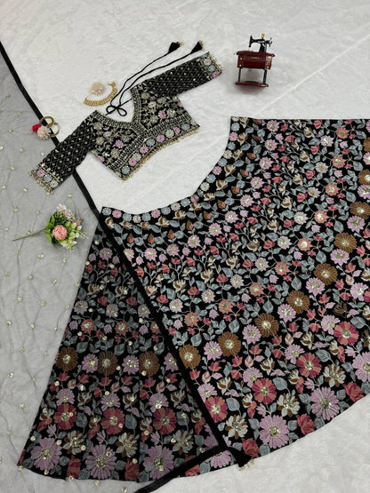 Best Quality Black Color Georgette Sequence Work Lehenga Choli