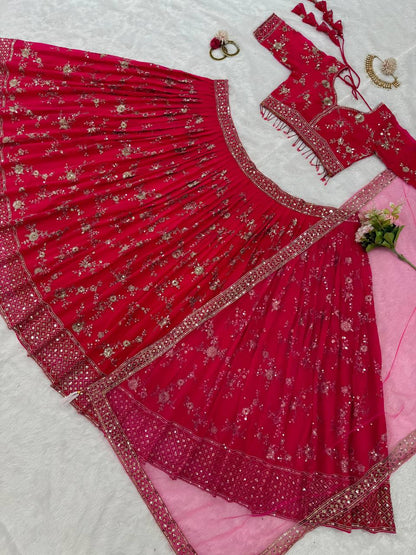 Red Color Georgette Sequence Thread Work Lehenga Choli