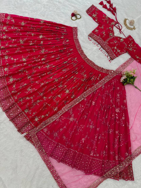 Red Color Georgette Sequence Thread Work Lehenga Choli