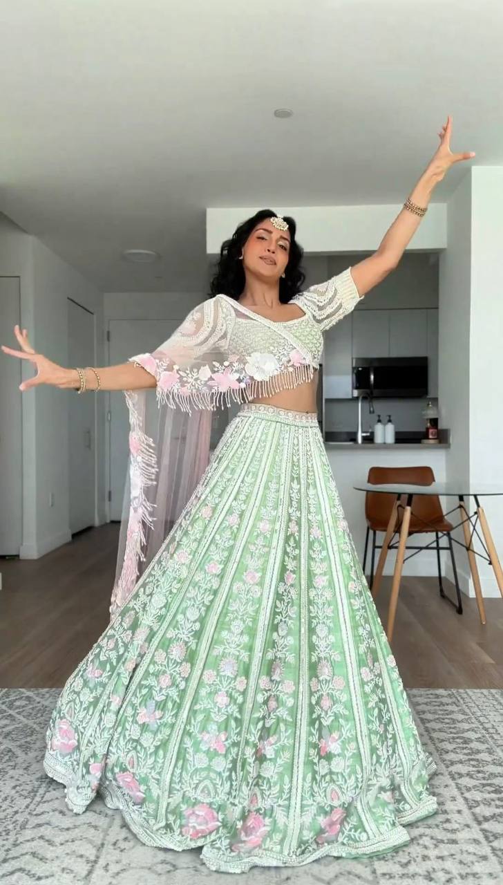 Sea Green Color Mono Banglori Sequence Work Lehenga Choli