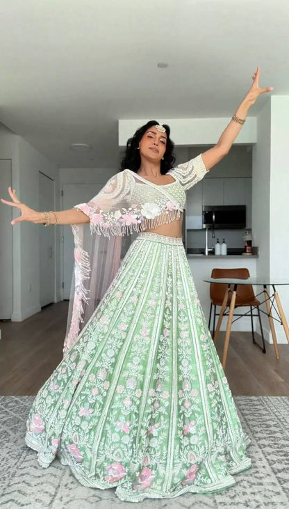 Sea Green Color Mono Banglori Sequence Work Lehenga Choli