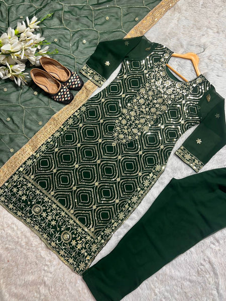 Green Color Party Wear Georgette Sequence Work Ready Made Salwar Suit