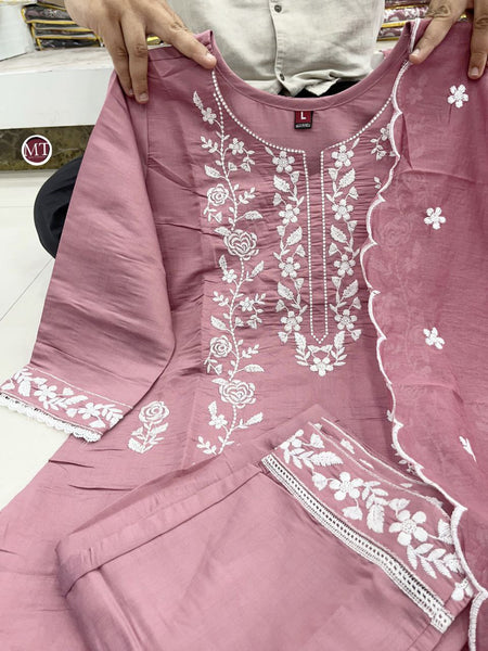 Party Wear Pink Color Roman Silk Embroidered Work Salwar Suit