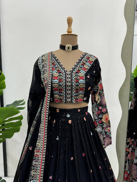 Designer Black Georgette With With Embroidered Work Lehenga