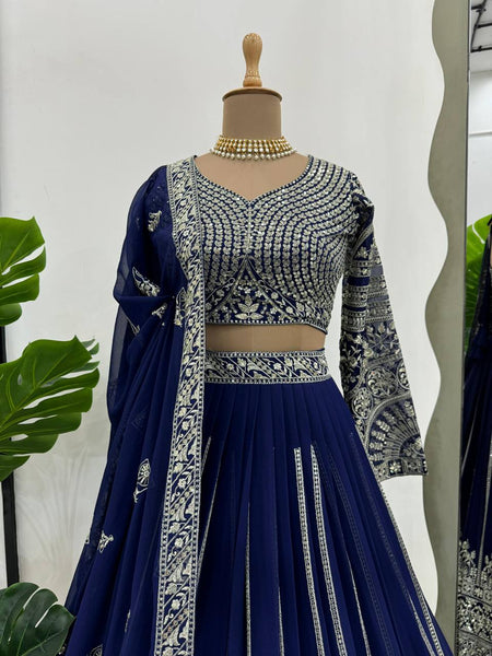 Navy Blue Embroidery Lehenga Choli For Women