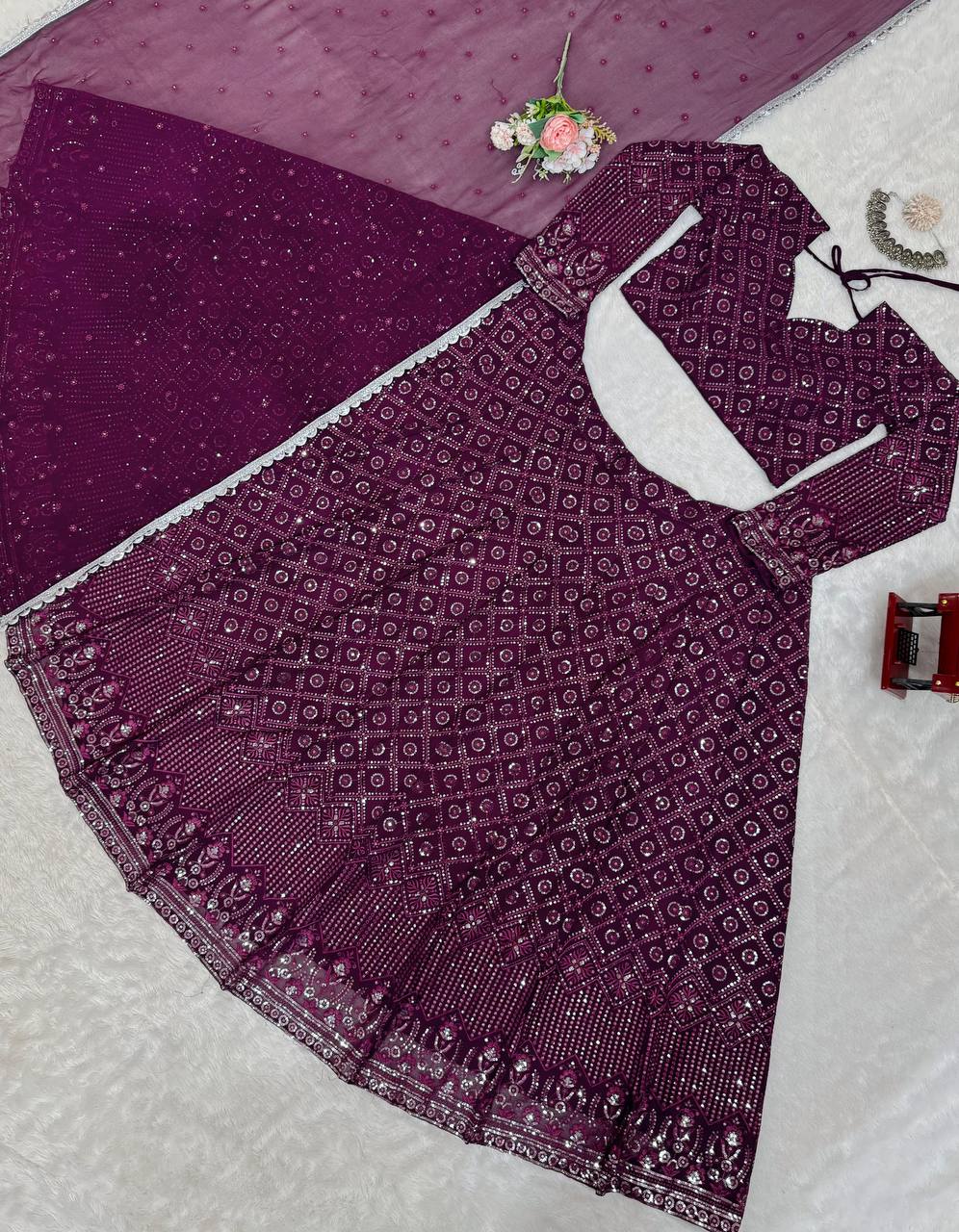 Wine Georgette Lehenga For Function Wear