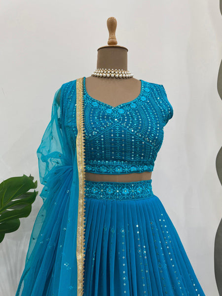 Blue Color Georgette Sequence Lehenga Choli