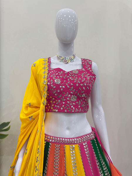 Multi Color Chinon SIlk Sequence WOrk Lehenga Choli