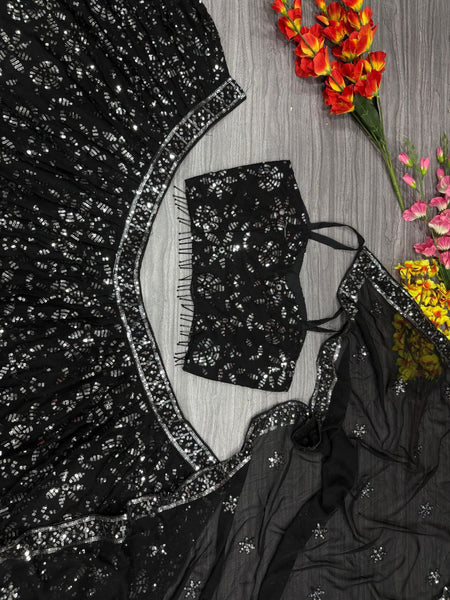 Black Color Sequence Georgette Lehenga Choli