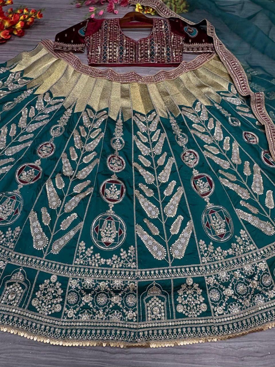Rama Color Satin Silk Zari Lehenga Choli