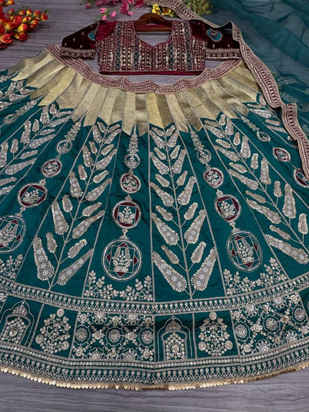 Rama Color Satin Silk Zari Lehenga Choli