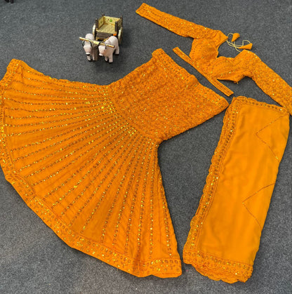 Orange Color Sequence Georgette Lehenga Choli