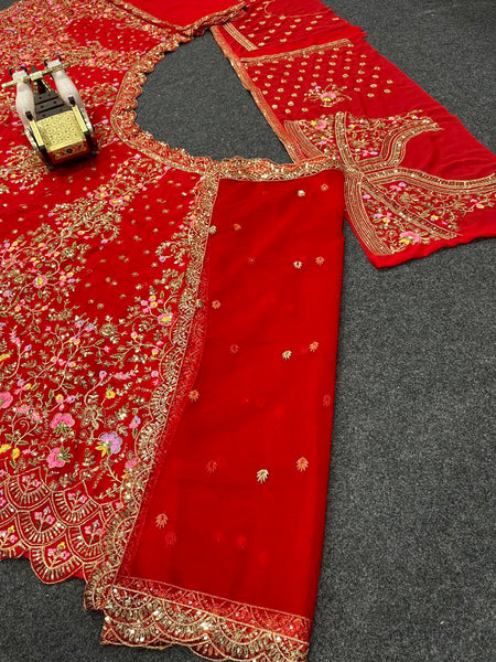 Latest Red Color Georgette Sequence Work Lehenga Choli