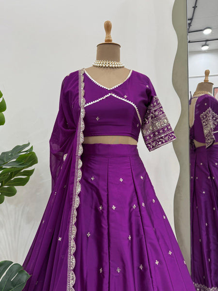 Wine Color Satin Silk Sequence Work Lehenga Choli