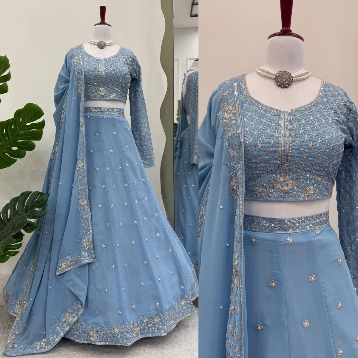 Sky Blue color Georgette Sequnce Lehenga Choli