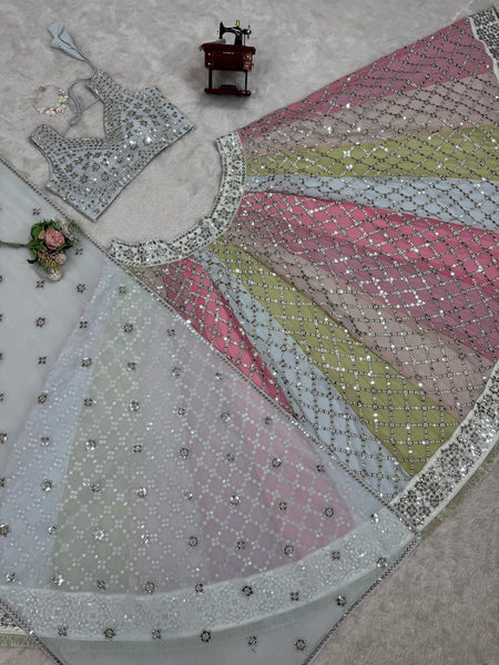 Multi Color Sequence Georgette Lehenga Choli