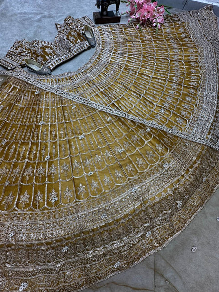 Mustard color Embroidery With Sequence Work Net Lehenga Choli