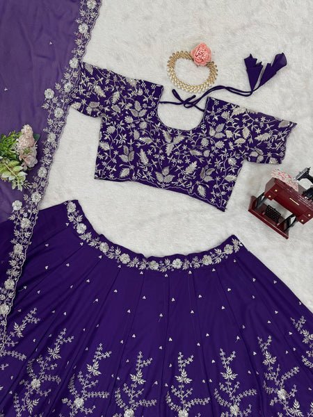 Latest Violet Color Georgette Sequence Lehenga Choli