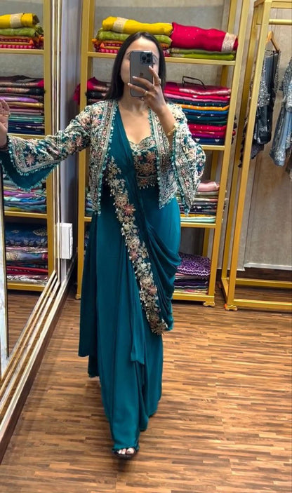 Ready to wear Chinon Silk Jacket Saree