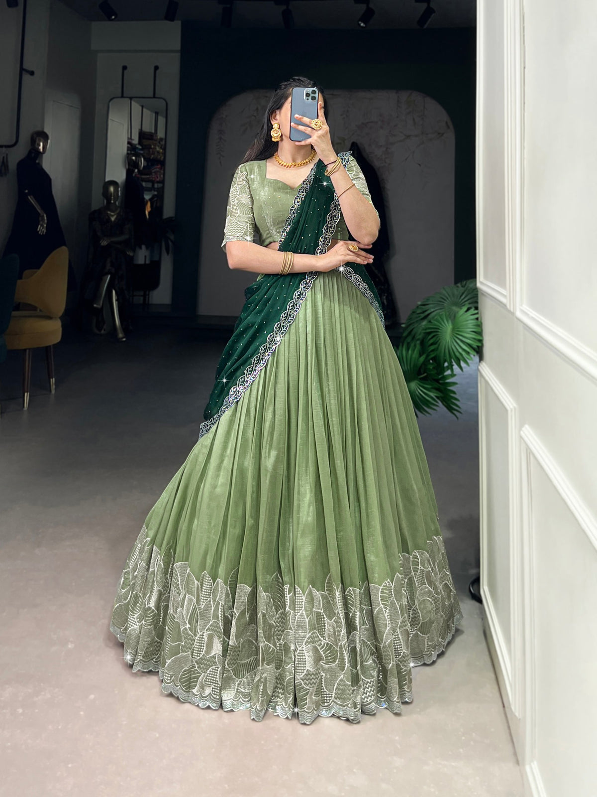 Latest Silver Glosy Sequence Work Lehenga Choli