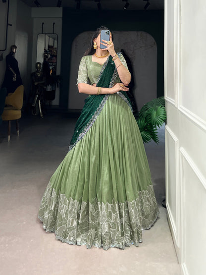 Latest Silver Glosy Sequence Work Lehenga Choli
